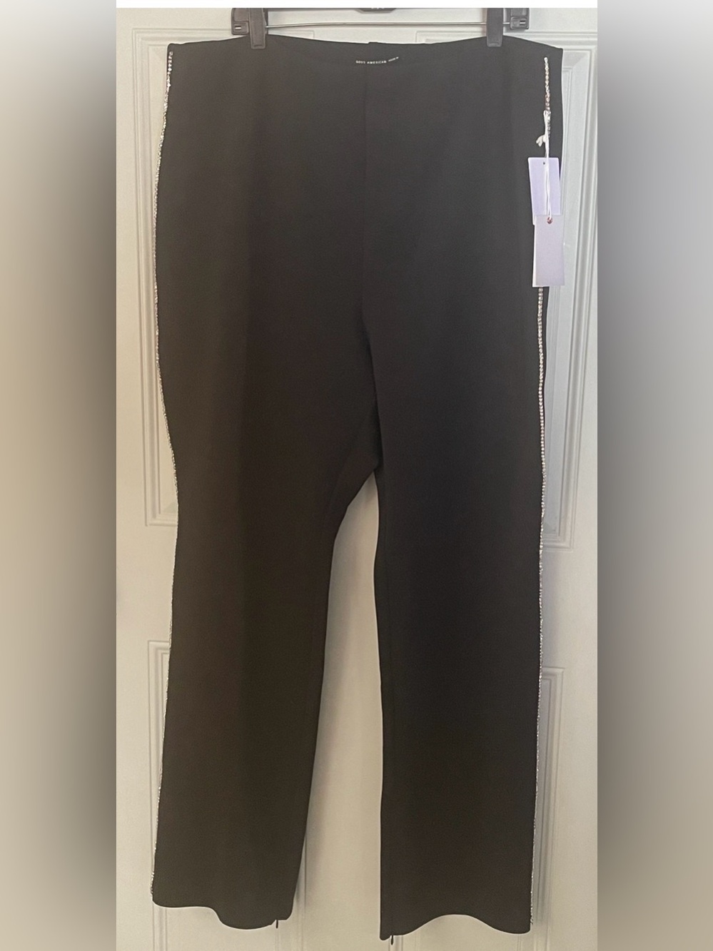 Good American NEW NWT Black scuba  Pants with Side Rhinestone Trim 4XL